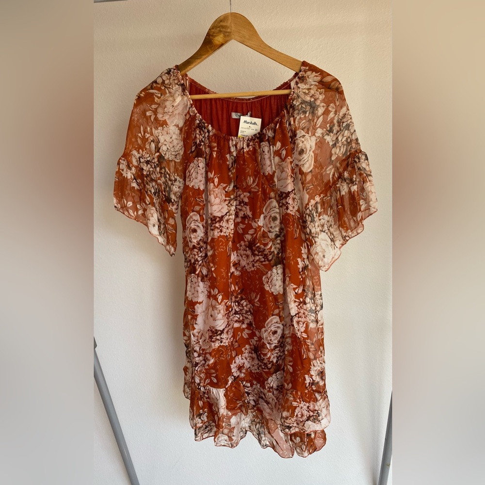 Knee length rust lined flow dress Med